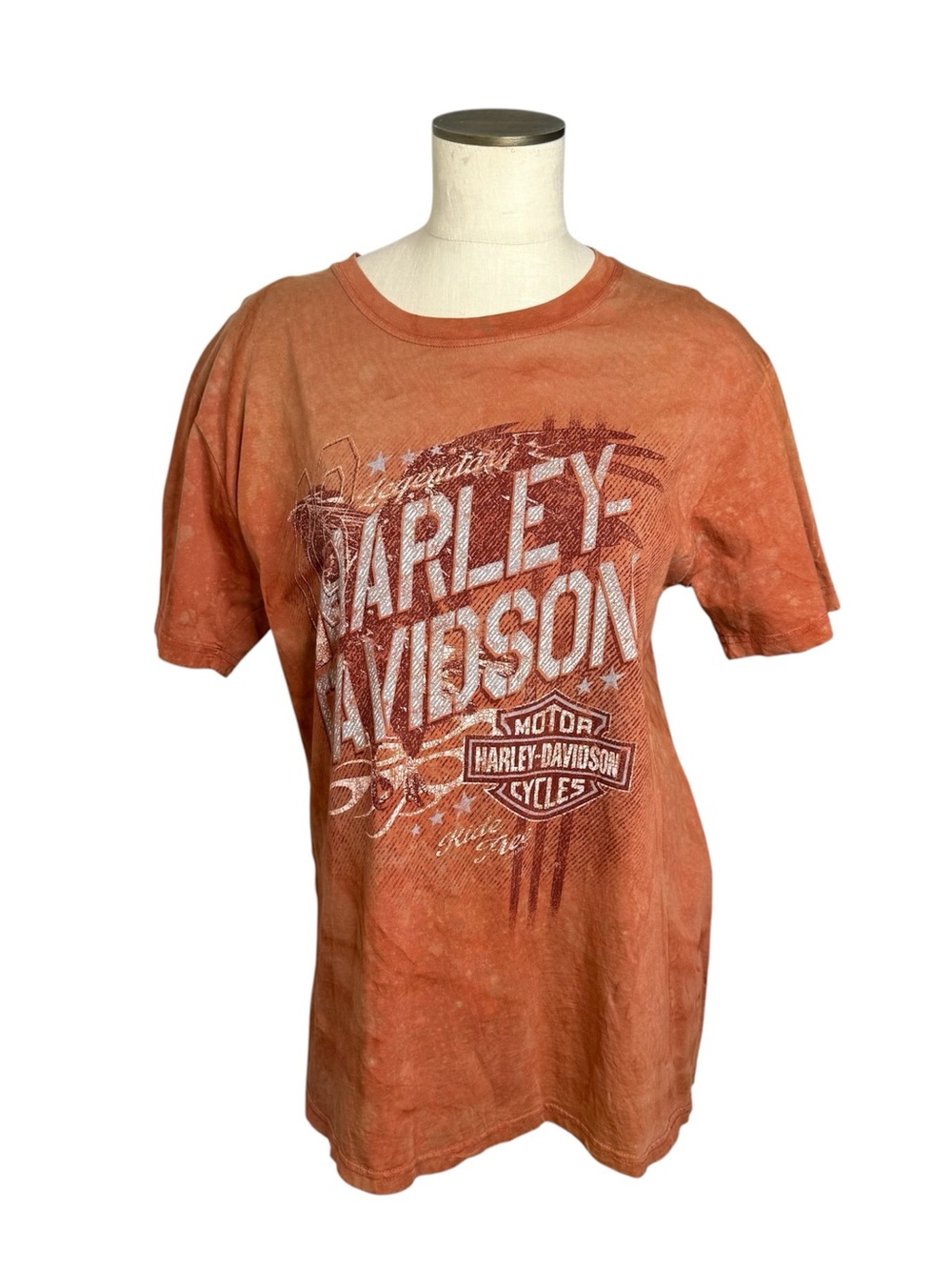 Harley-Davidson Cajun Lafayette LA Graphic T-Shirt 2015 Tie Dye Orange Cotton L